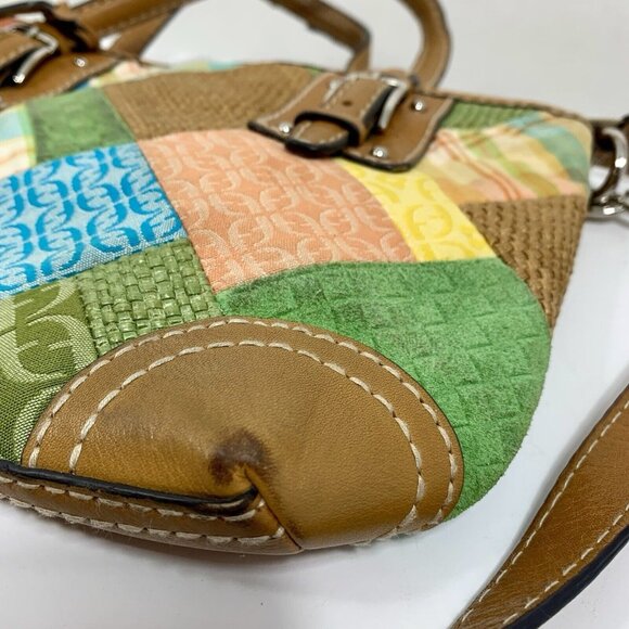 FOSSIL Key Fob Multicolor Argyle Patchwork Leather Canvas Shoulder Handbag Xbody - Picture 3 of 12